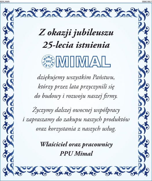 Ogłoszenie jubileusz Mimal